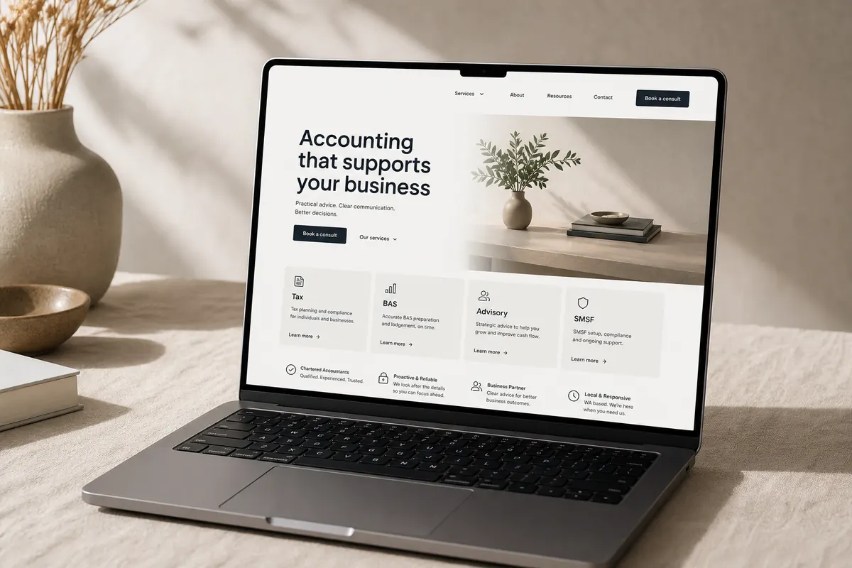 An accountant reviewing their professional new website.