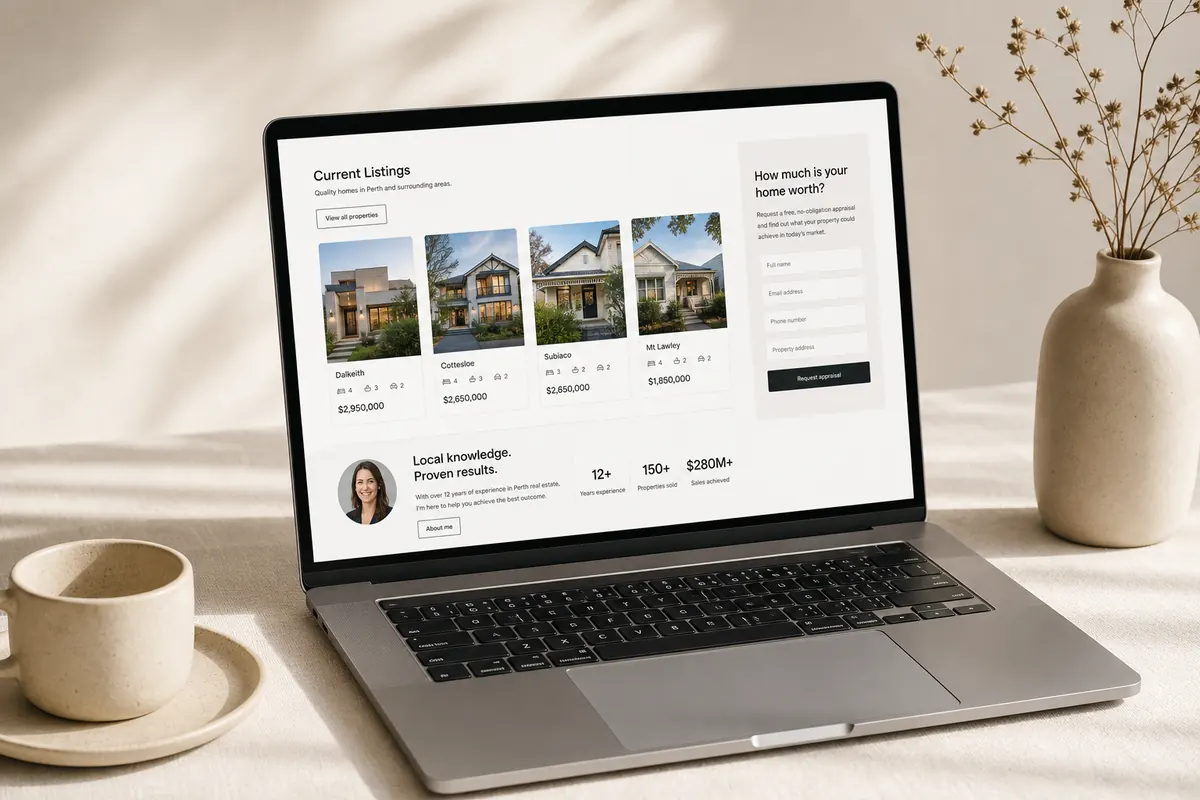 A real estate agent reviewing listings on their new website.