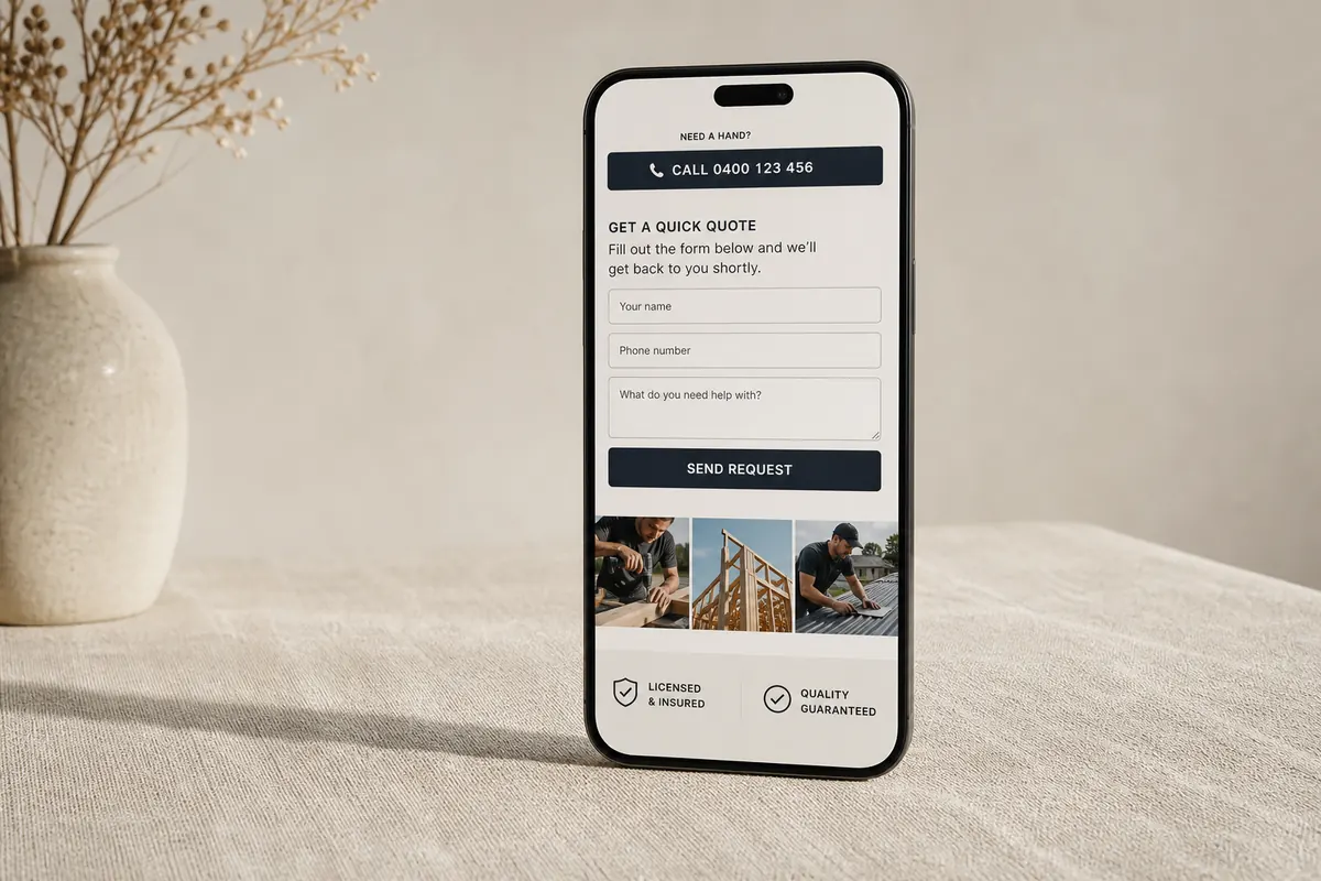 A tradesperson answering a call generated by their website.
